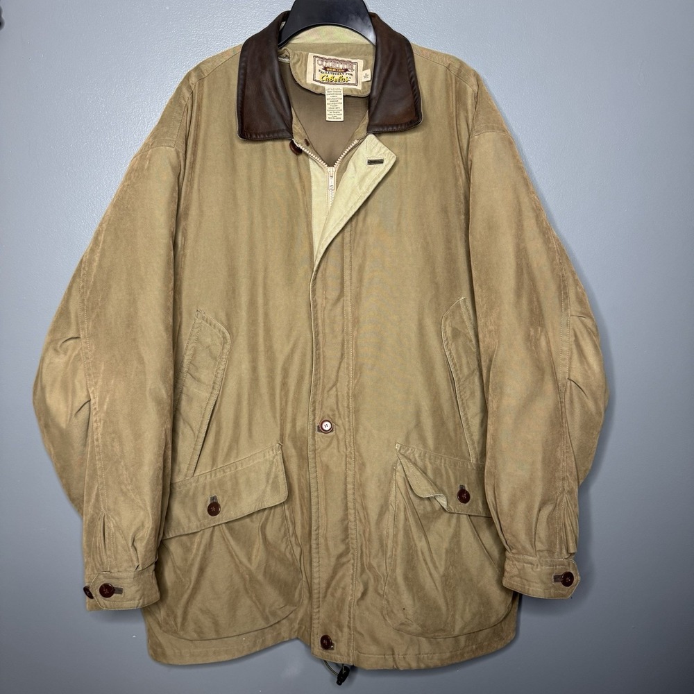Cabelas Outfitter Series Mens XL Down Jacket XL Leather Collar‎ Barn Chore Parka